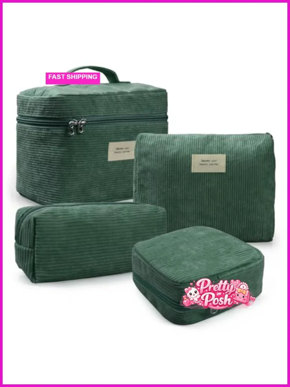 4 Pcs Corduroy Makeup Bag Set Cosmetic Travel Pouch Set with Zipper